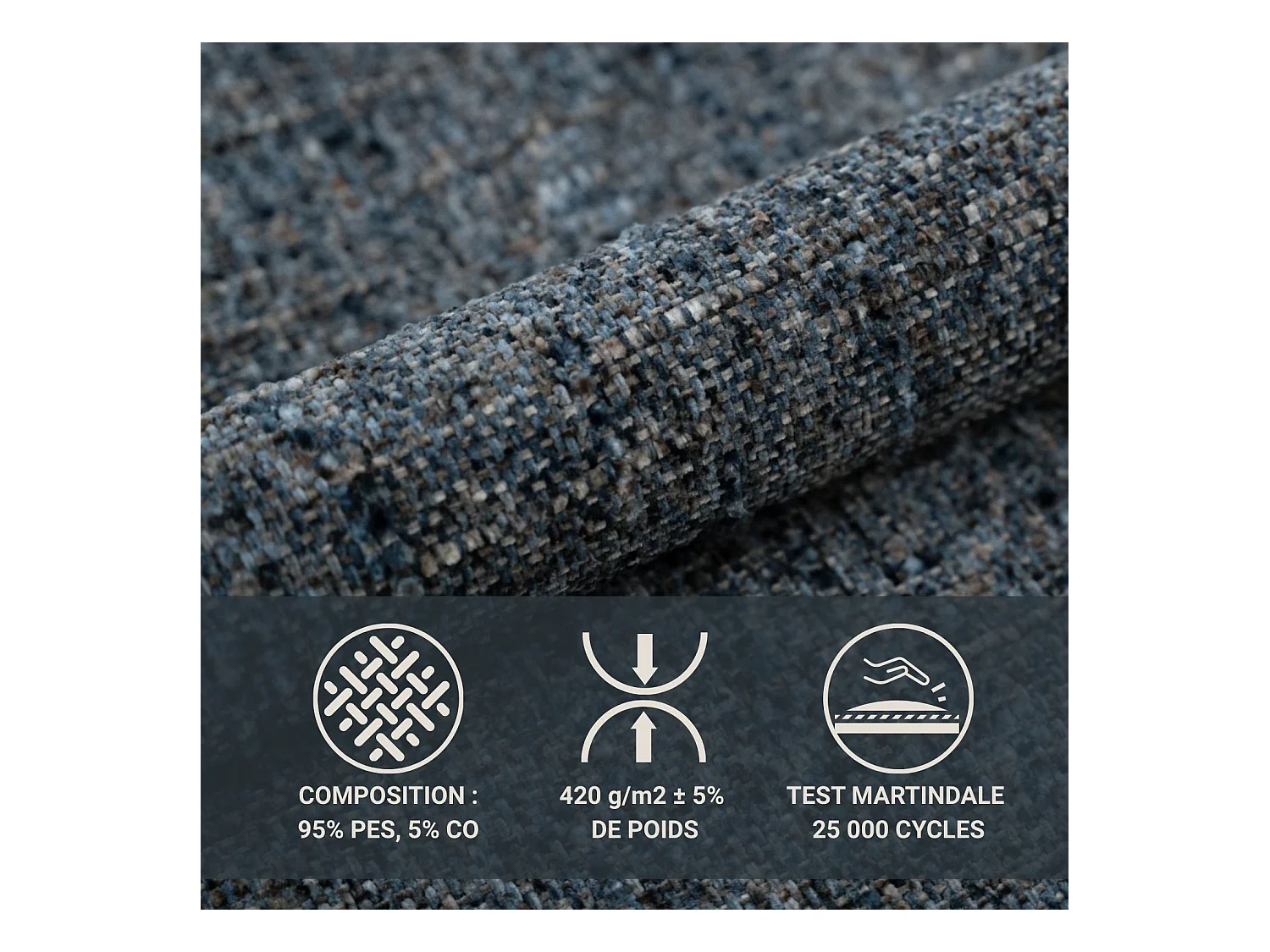 Lit coffre 200 x 200 cm avec tête de lit VOLIERA - en tissu tressé - bleu marine