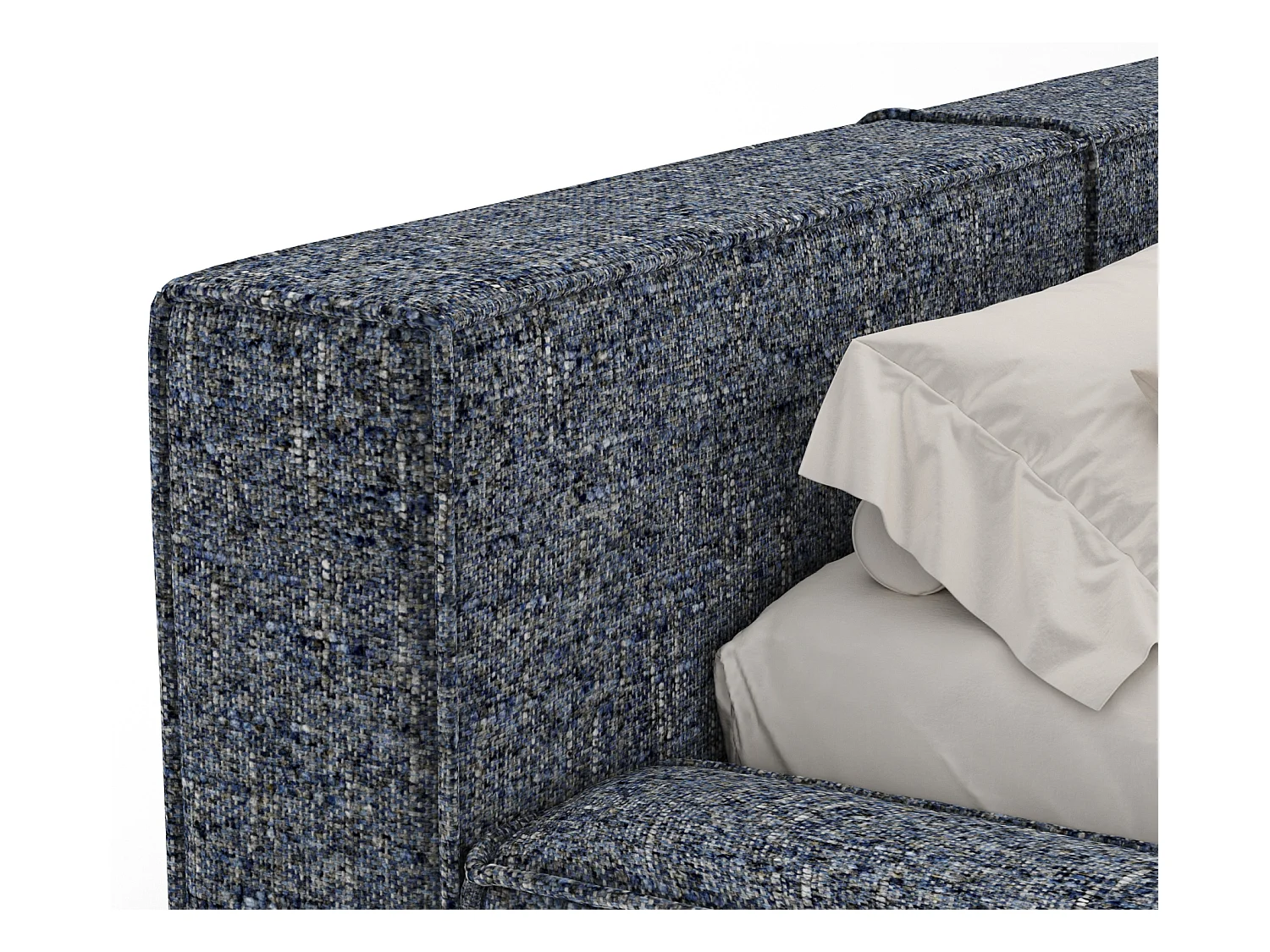 Lit coffre 140 x 200 cm avec tête de lit VOLIERA - en tissu tressé - bleu marine