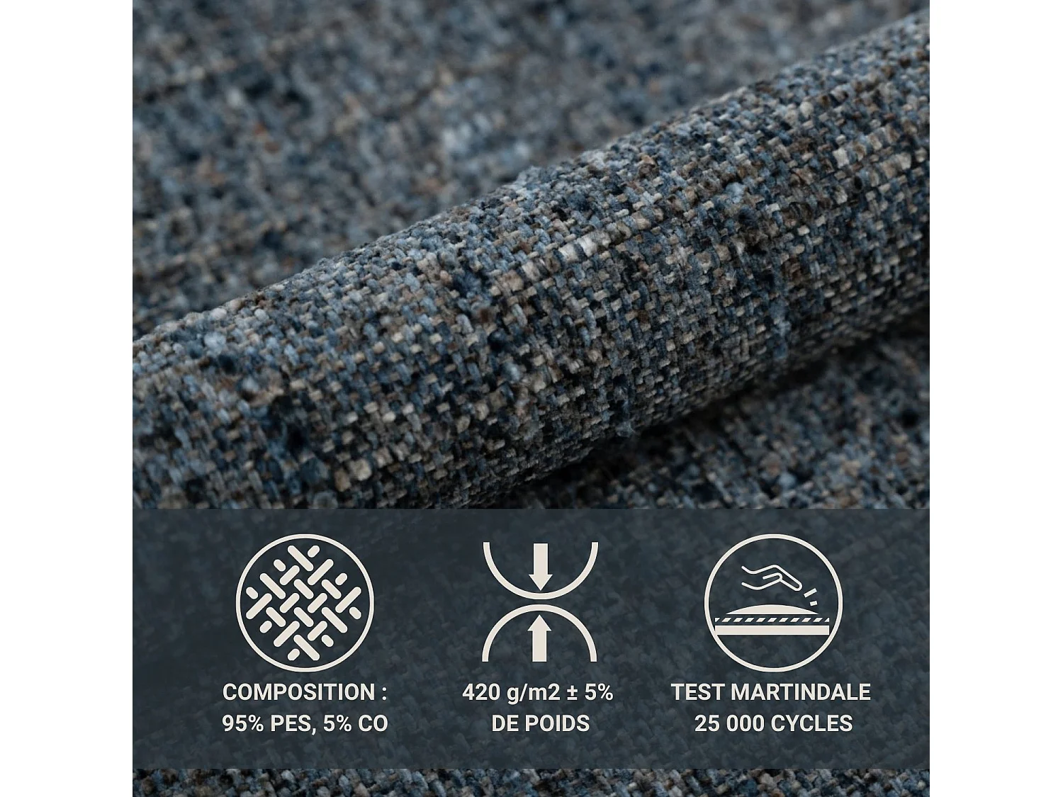 Lit coffre 140 x 200 cm avec tête de lit VOLIERA - en tissu tressé - bleu marine