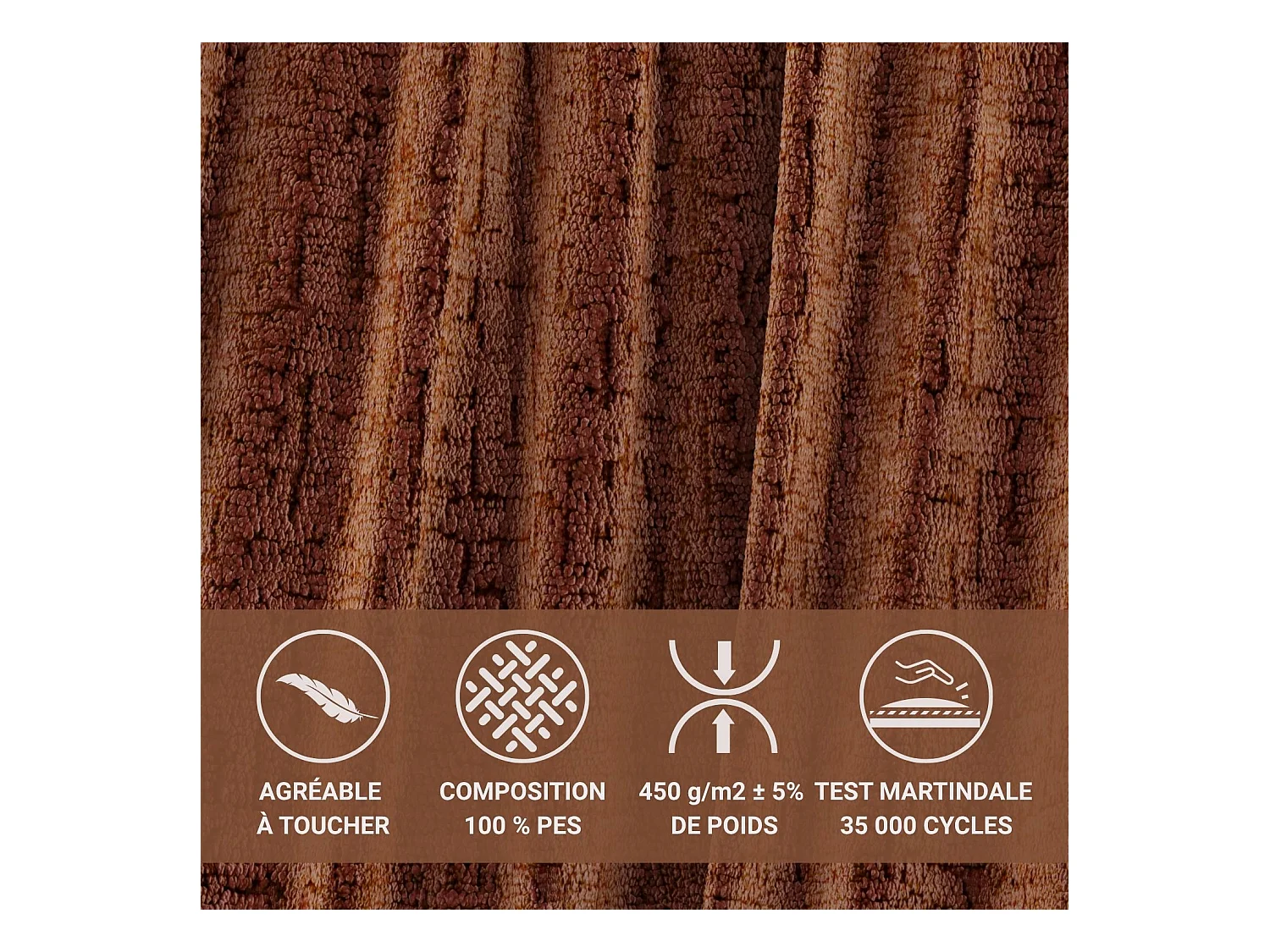 Lit coffre 180 x 200 cm avec tête de lit VOLIERA - en tissu chenille - cuivre