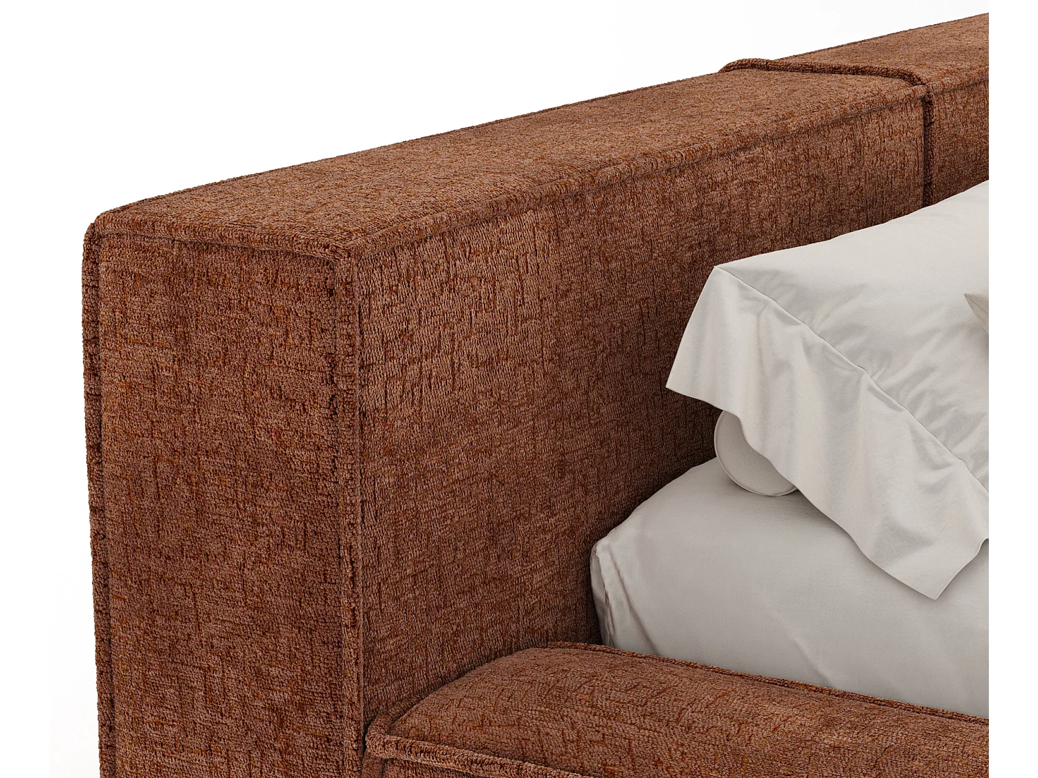 Lit coffre 180 x 200 cm avec tête de lit VOLIERA - en tissu chenille - miedziany