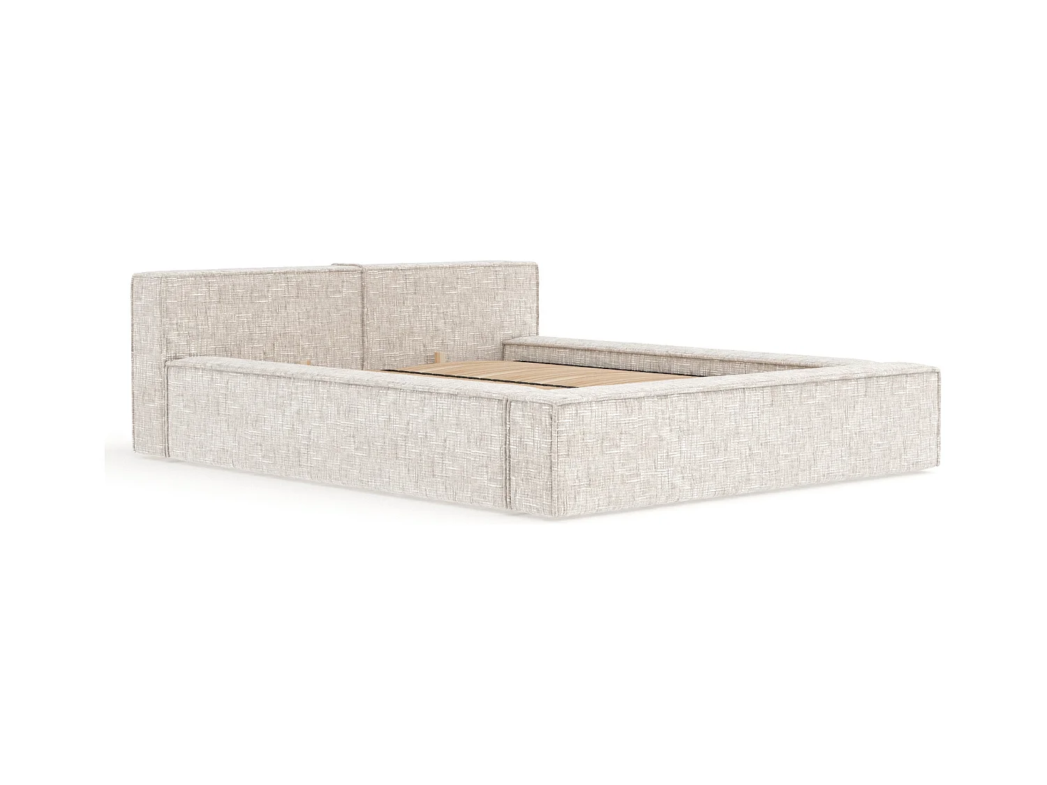 Lit coffre 160 x 200 cm avec tête de lit VOLIERA - en tissu tressé - creme