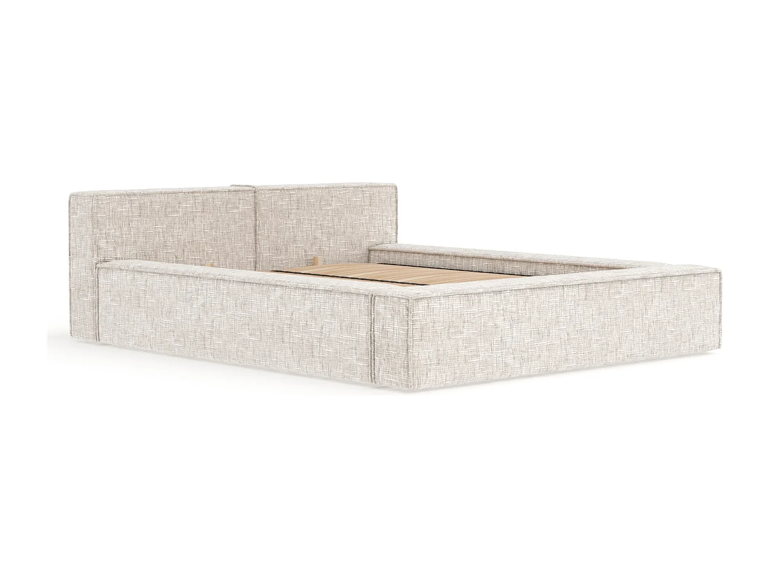 Lit coffre 180 x 200 cm avec tête de lit VOLIERA - en tissu tressé - creme