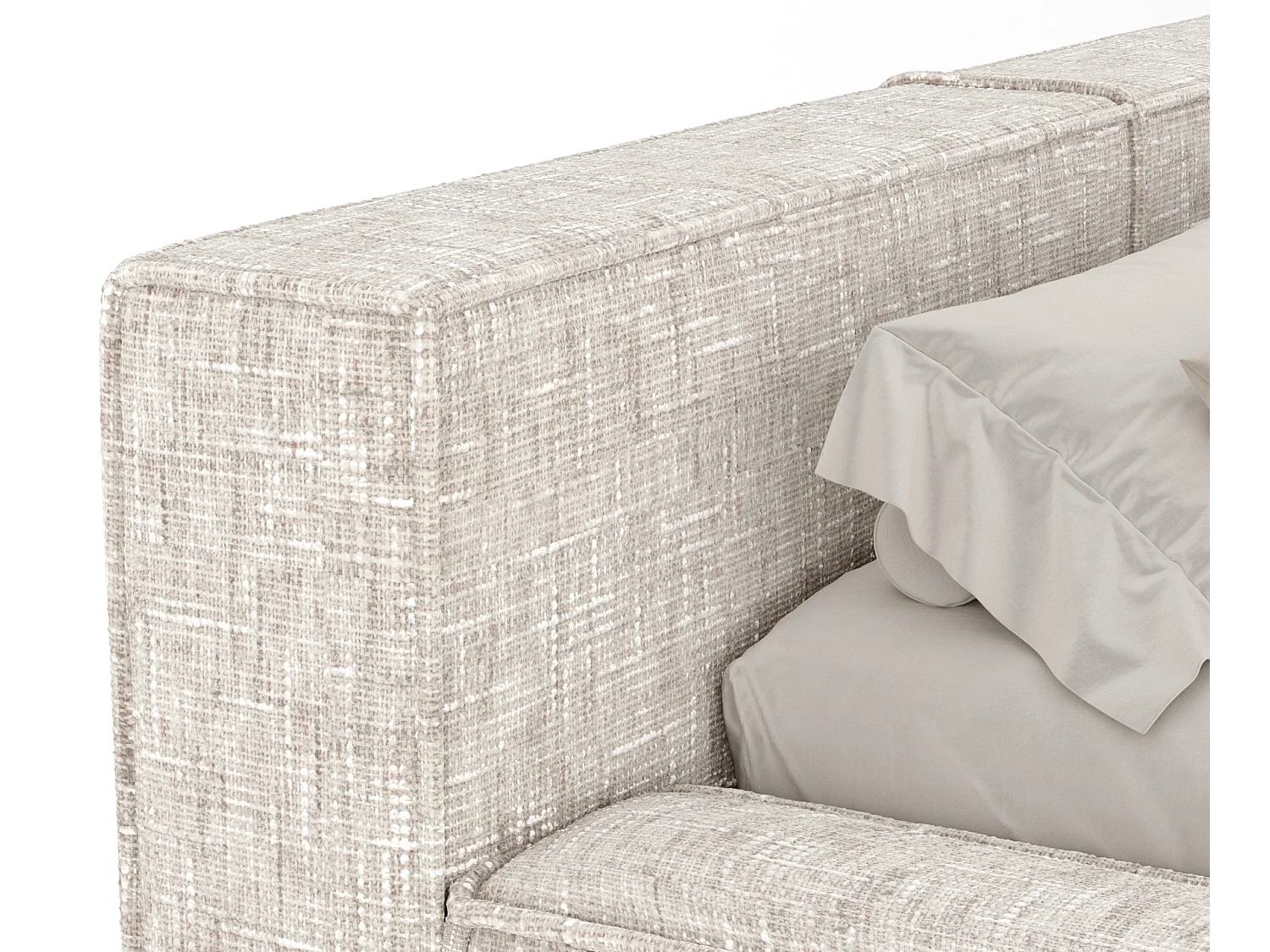 Lit coffre 180 x 200 cm avec tête de lit VOLIERA - en tissu tressé - creme