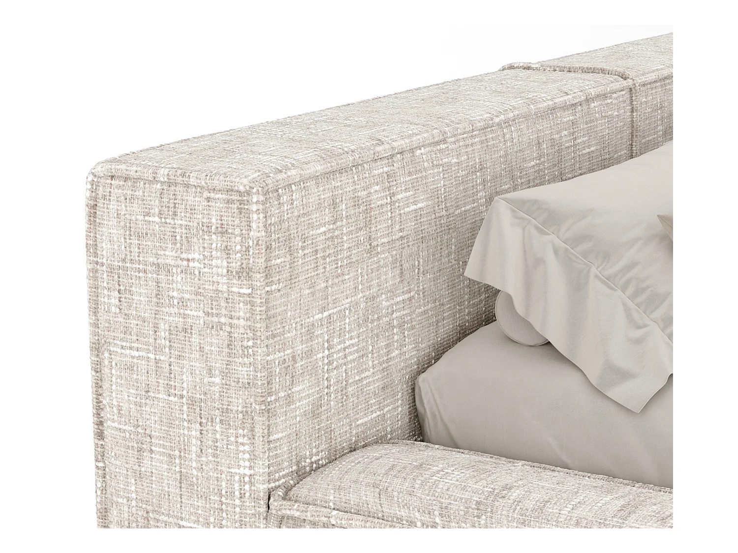 Lit coffre 140 x 200 cm avec tête de lit VOLIERA - en tissu tressé - creme