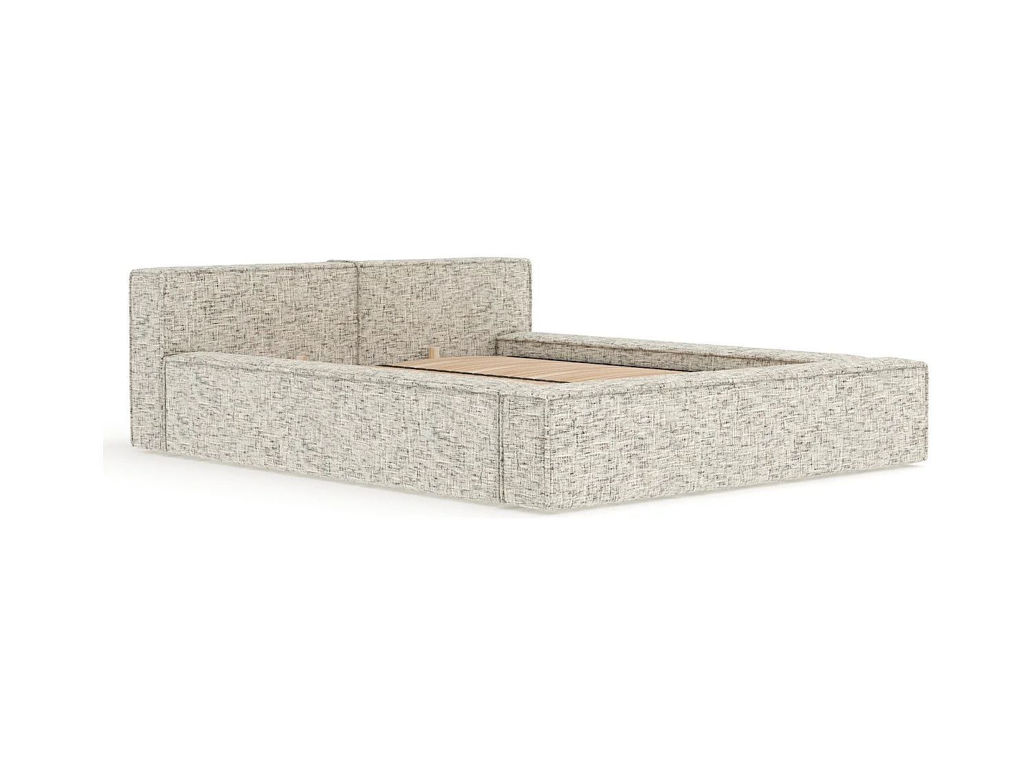 Lit coffre 140 x 200 cm avec tête de lit VOLIERA - en tissu tressé - beige