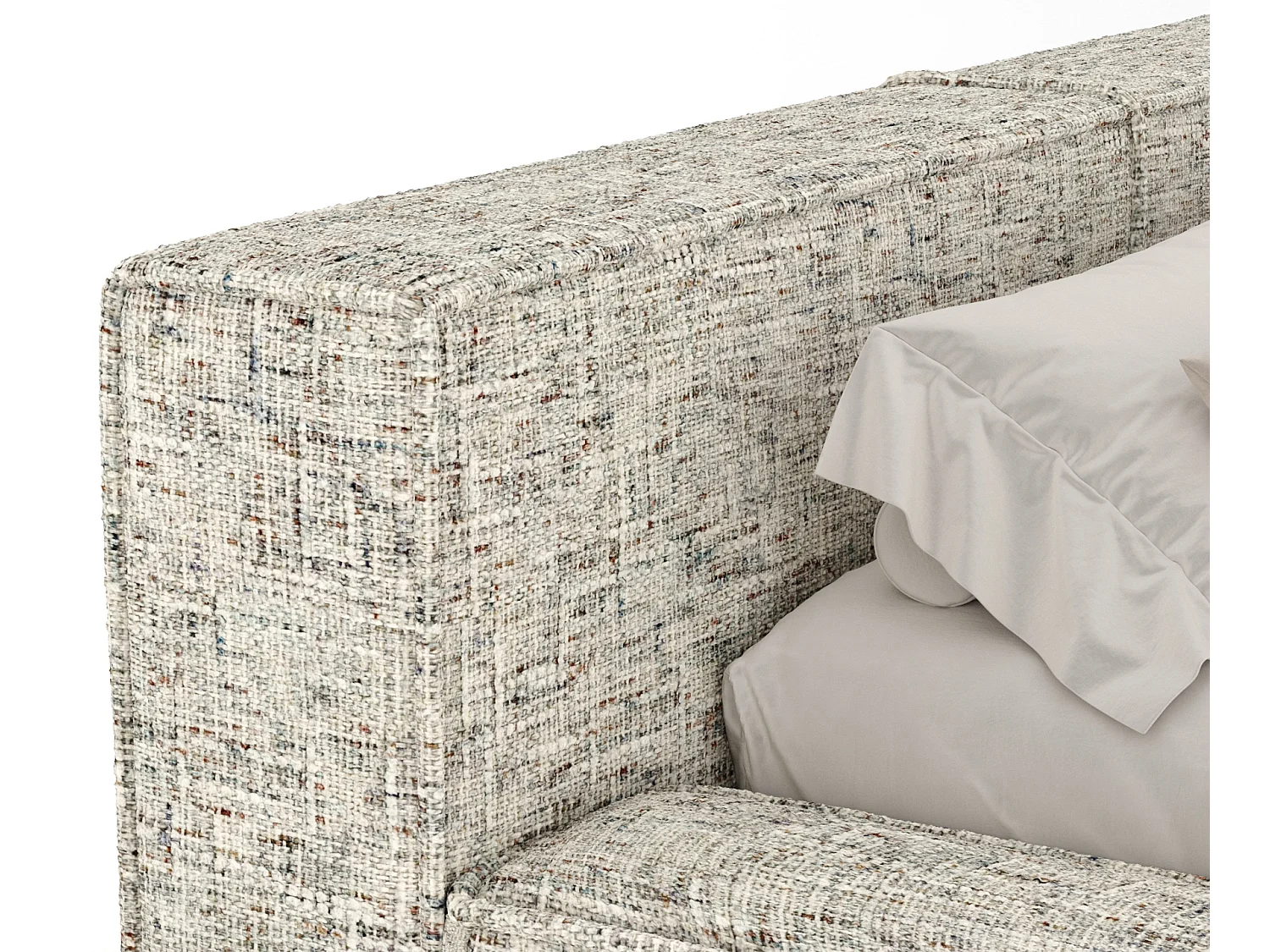 Lit coffre 140 x 200 cm avec tête de lit VOLIERA - en tissu tressé - beige