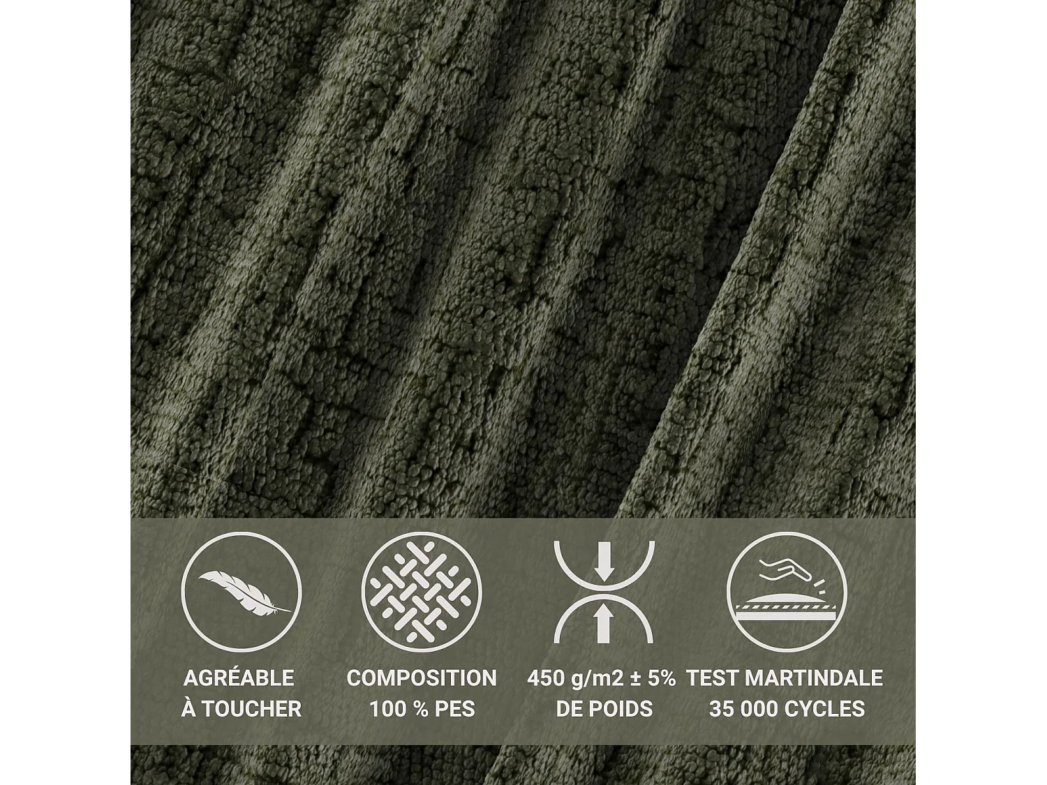 Lit coffre 160 x 200 cm avec tête de lit VOLIERA - en tissu chenille - vert olive