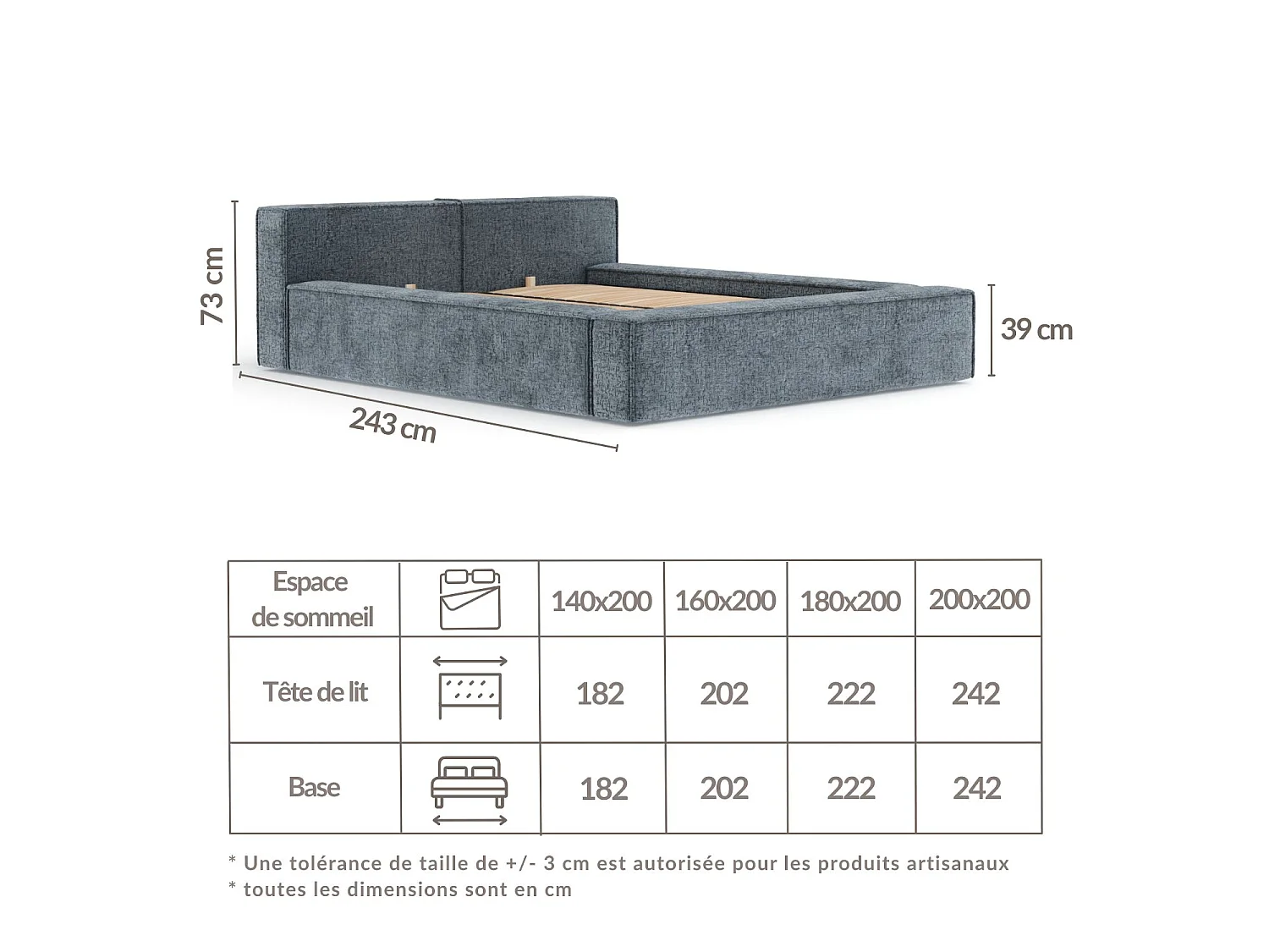 Bed met opbergruimte 200 x 200 cm met hoofdeinde VOLIERA - van chenille-stof - marineblauw