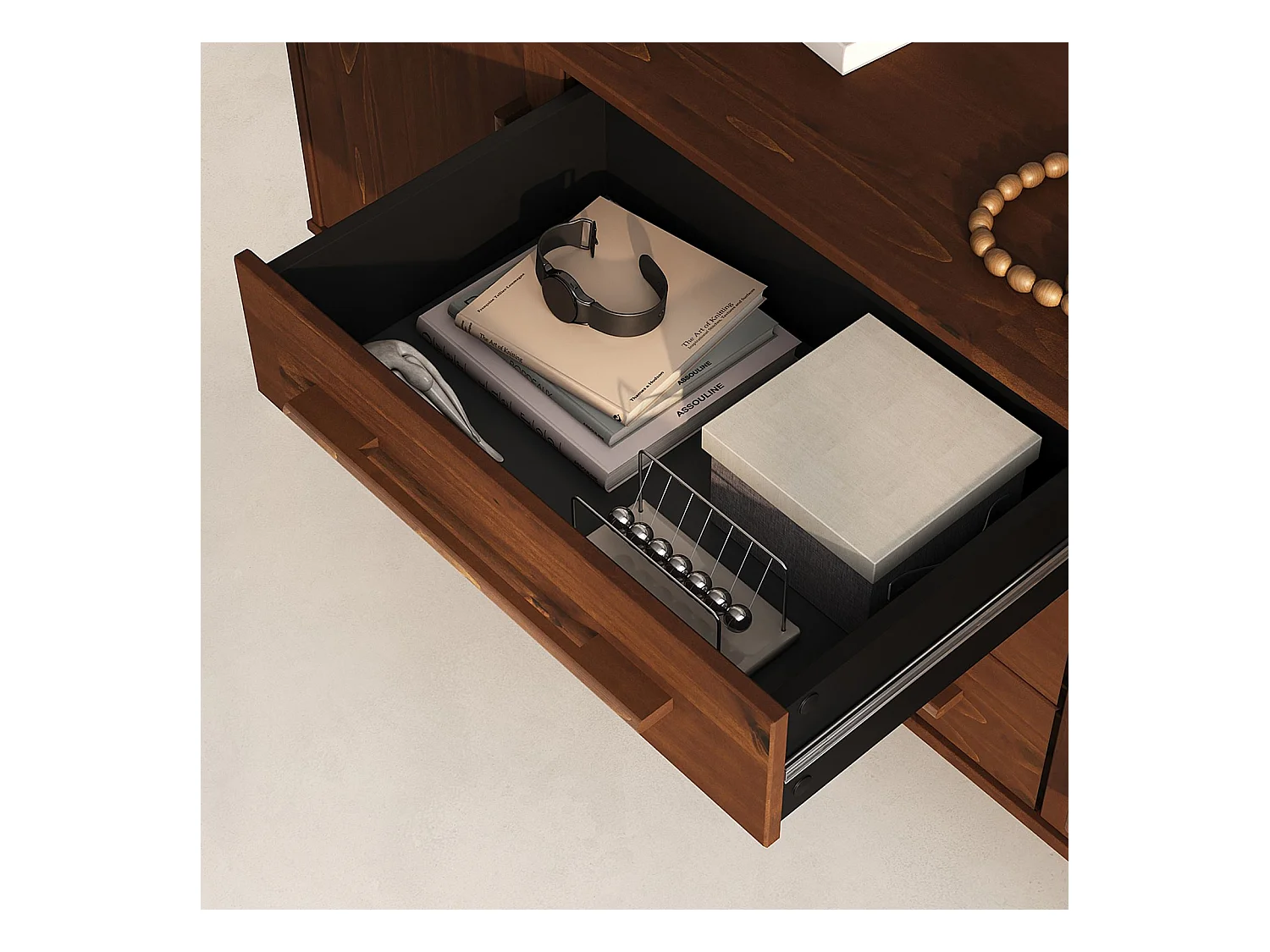 Buffet TECCA L 145 cm 2 Portes 3 Tiroirs en Bois Massif Coloris Châtaignier avec Étagères Réglables, Rangement Salon