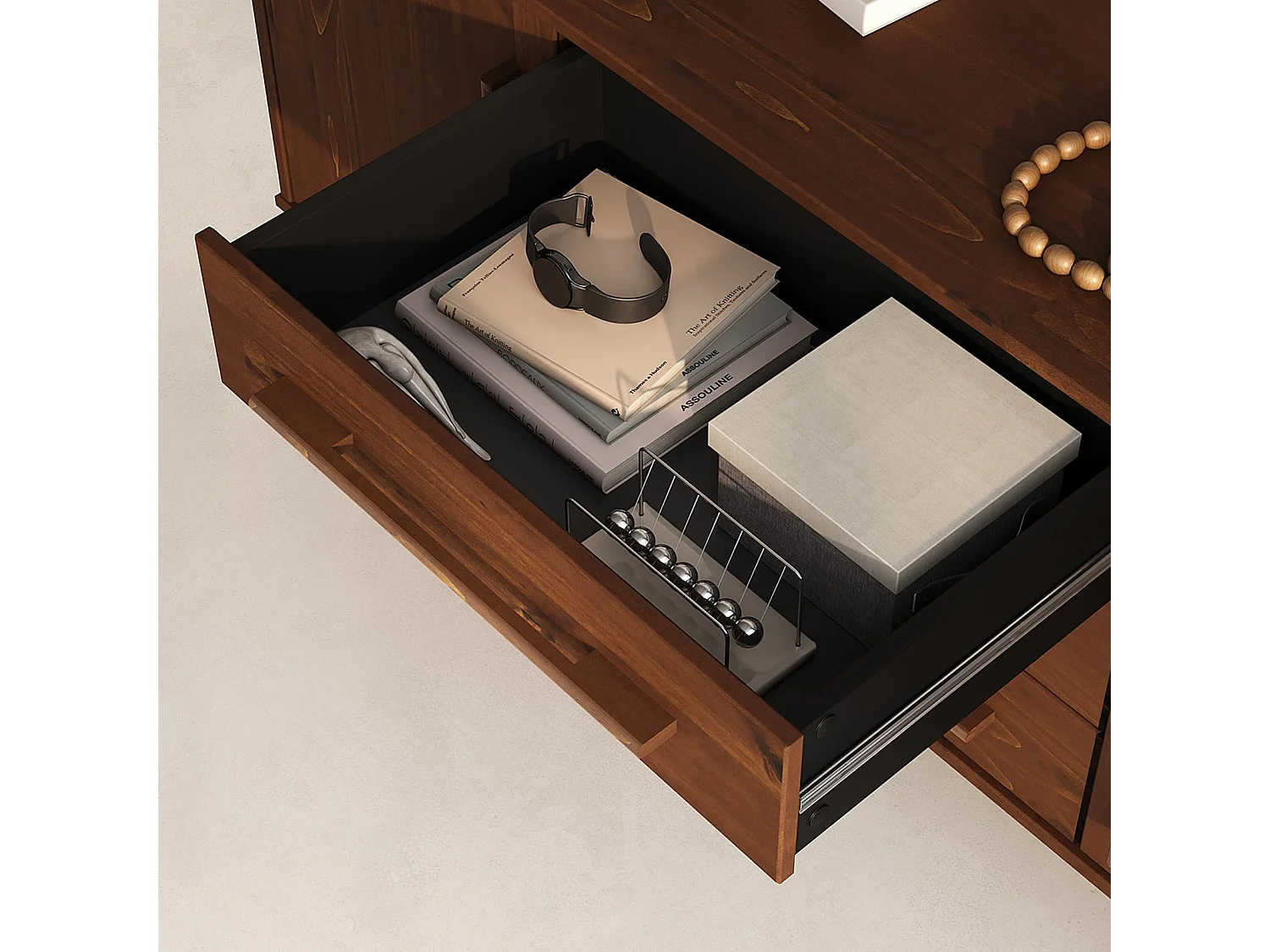 Buffet TECCA L 145 cm 2 Portes 3 Tiroirs en Bois Massif Coloris Châtaignier avec Étagères Réglables, Rangement Salon