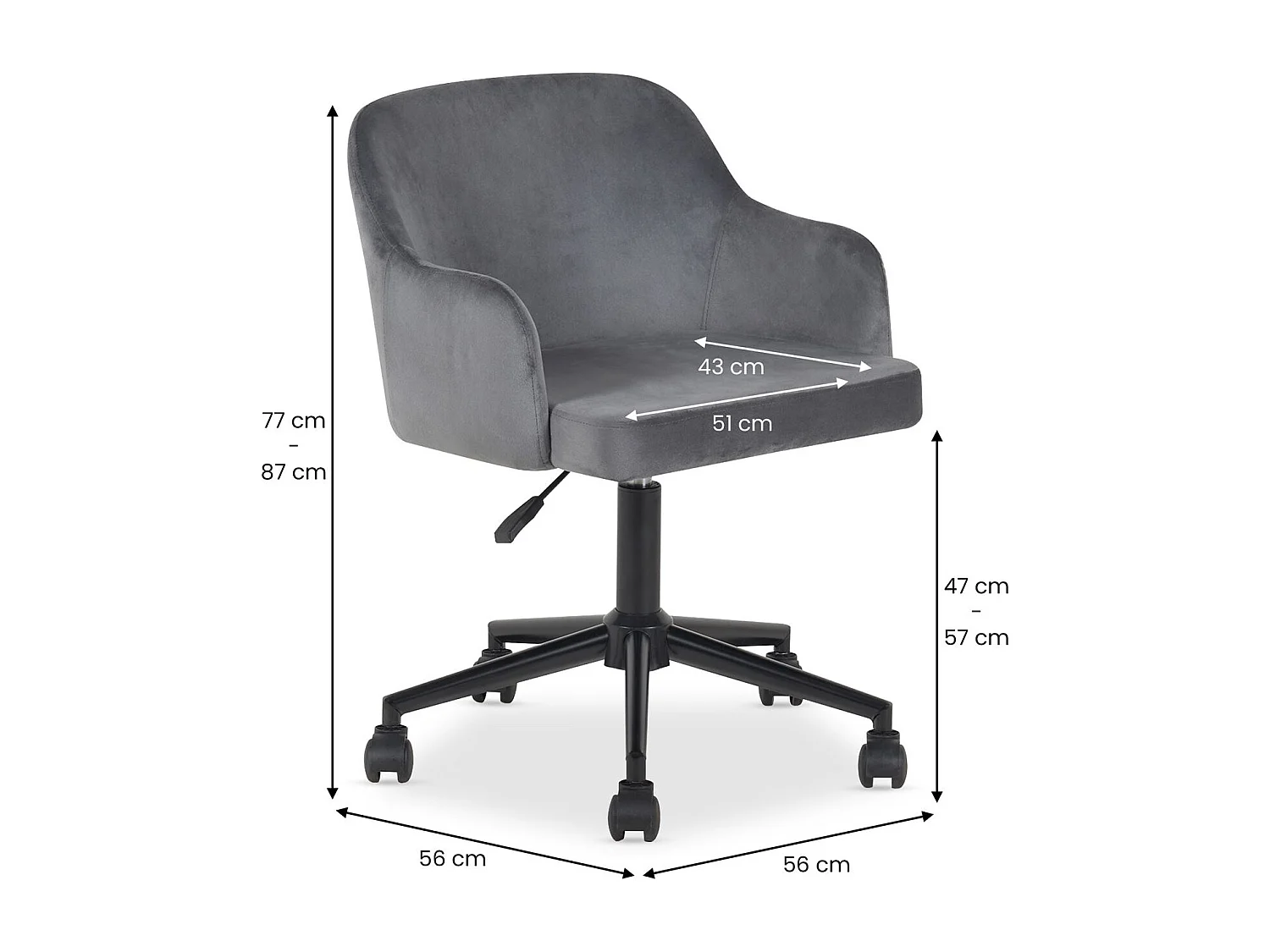 Chaise de bureau OLIVER Pivotante en Velours Gris Clair Réglable en Hauteur, Assise Rembourrée Confortable