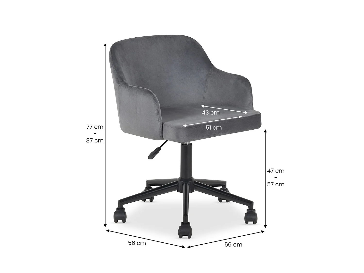 Chaise de bureau OLIVER Pivotante en Velours Gris Clair Réglable en Hauteur, Assise Rembourrée Confortable