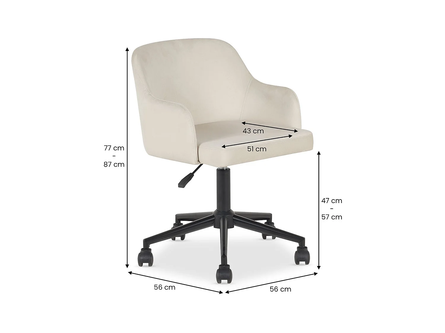 Chaise de bureau OLIVER Pivotante en Velours Beige Réglable en Hauteur, Assise Rembourrée Confortable