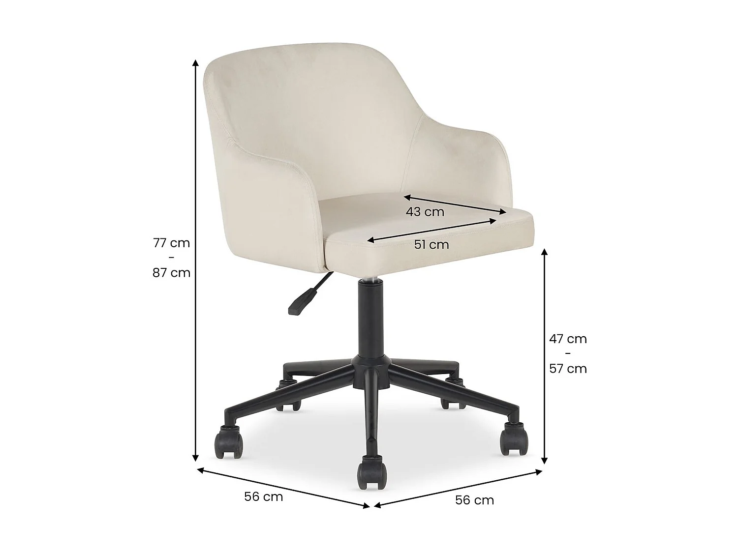 Chaise de bureau OLIVER Pivotante en Velours Beige Réglable en Hauteur, Assise Rembourrée Confortable