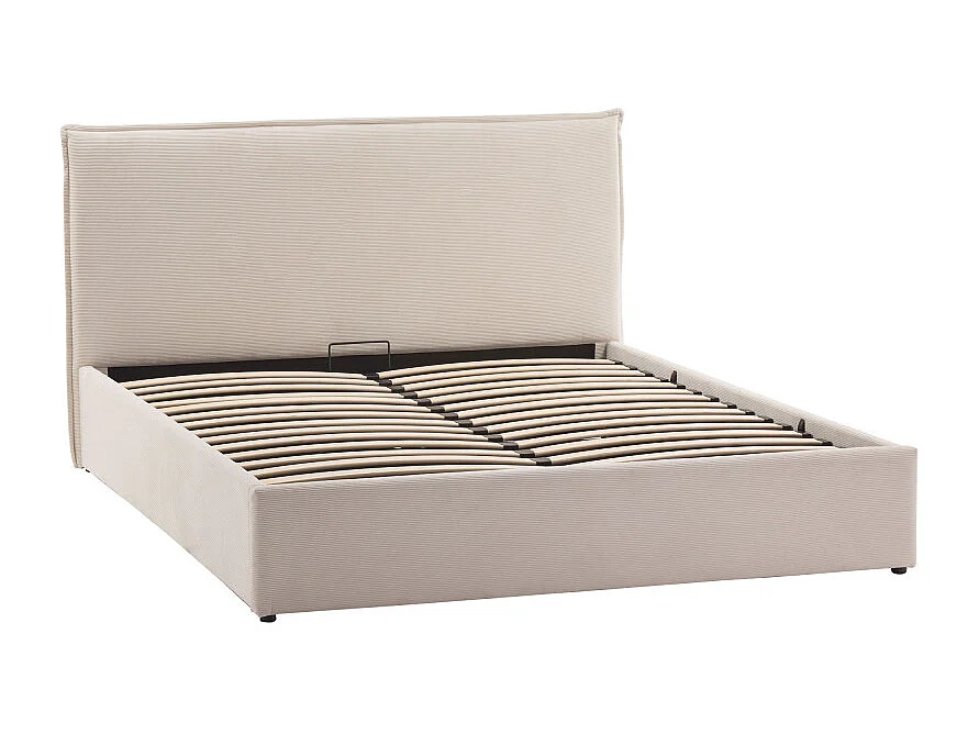 Cama - Lit coffre en velours côtelé 140x190cm - Beige