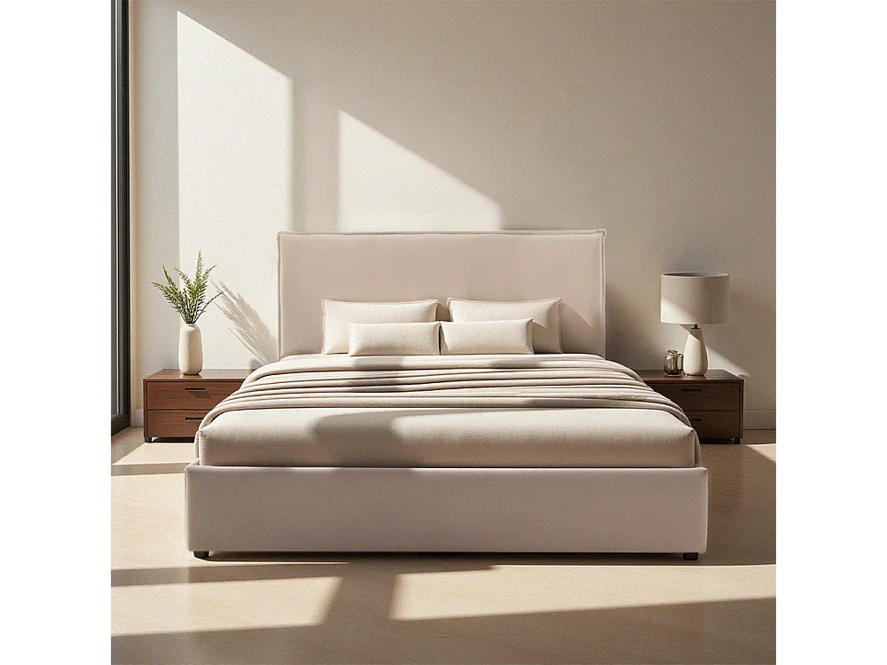 Cama - Lit coffre en velours côtelé 140x190cm - Beige