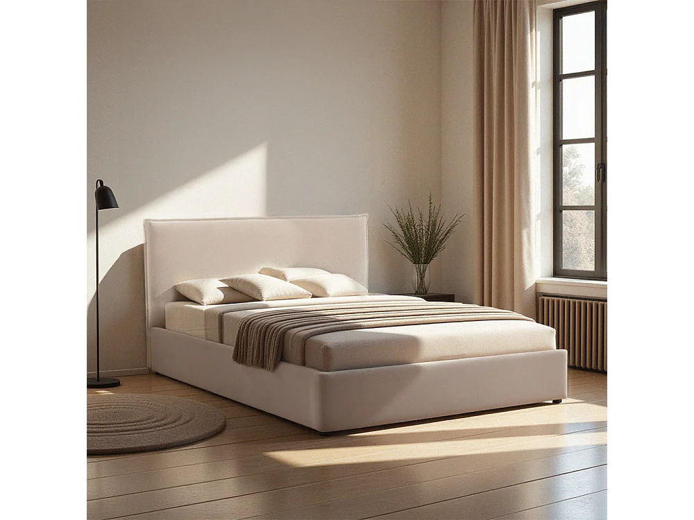 Cama - Lit coffre en velours côtelé 140x190cm - Beige