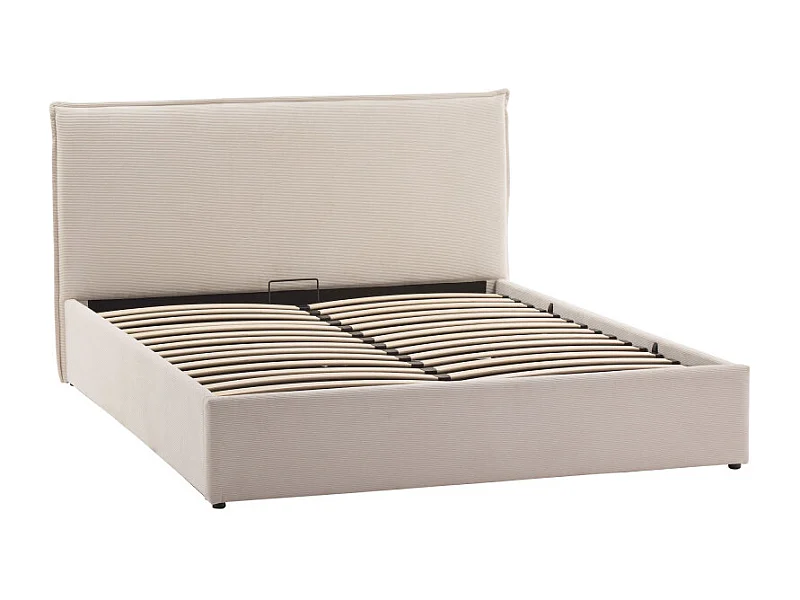 Cama - Lit coffre en velours côtelé 140x190cm - Beige