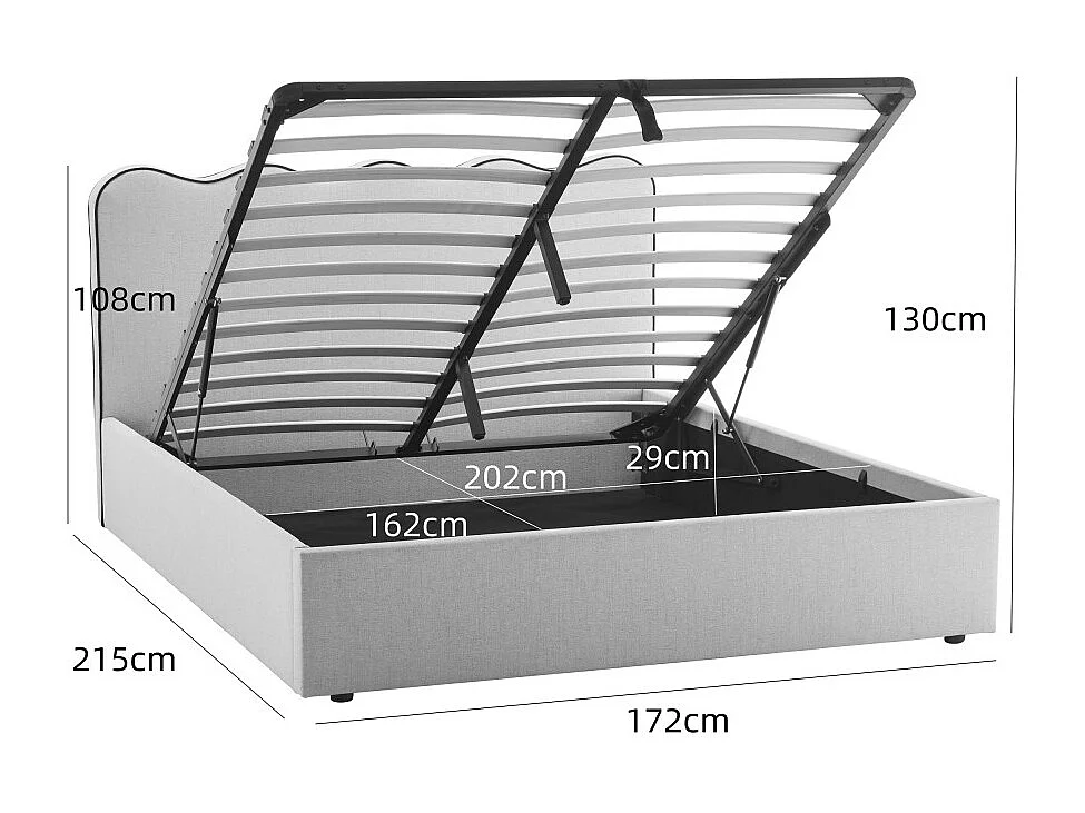 Nagoya - Lit coffre en tissu avec tête de lit ondulée 160x200cm - Beige
