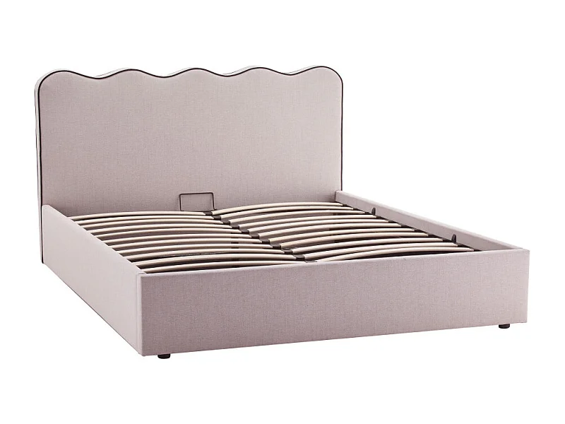 Nagoya - Lit coffre en tissu avec tête de lit ondulée 160x200cm - Beige