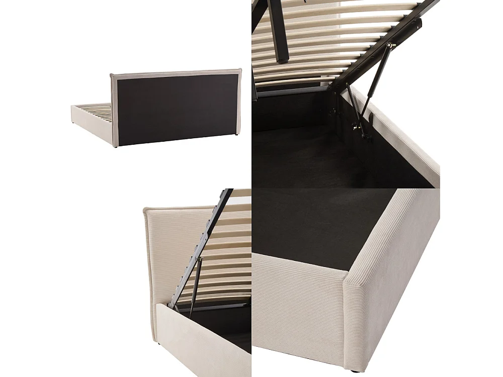 Cama - Lit coffre en velours côtelé 160x200cm - Beige