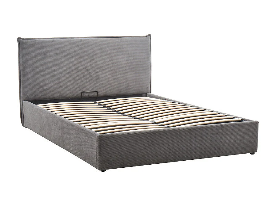 Cama - Lit coffre en velours côtelé 140x190cm - Gris
