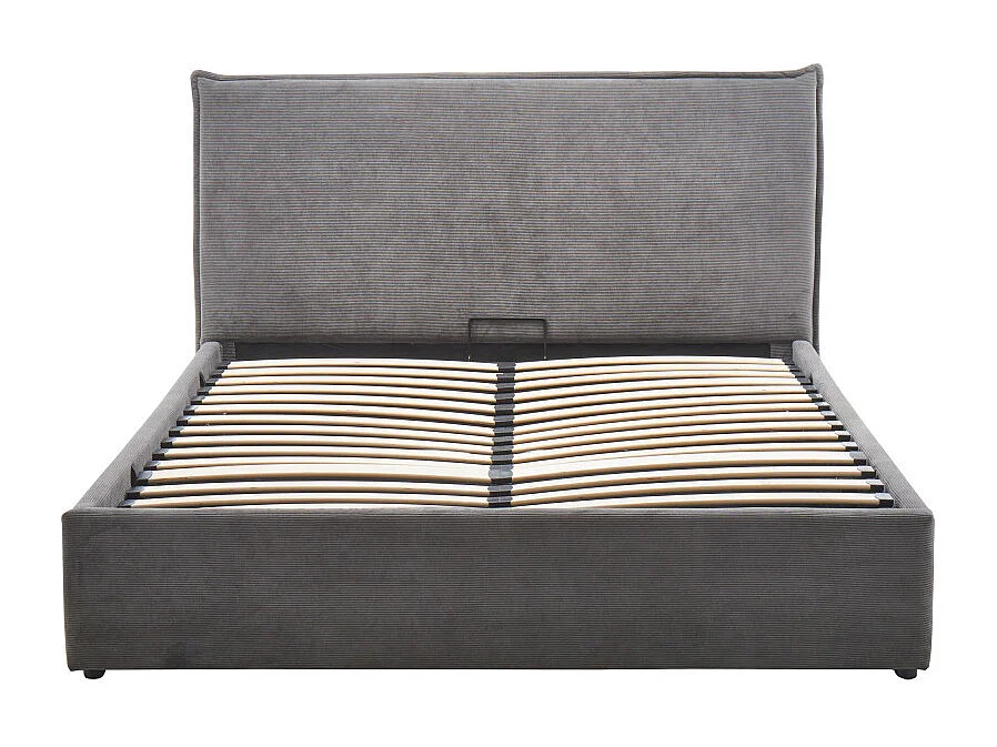 Cama - Lit coffre en velours côtelé 140x190cm - Gris