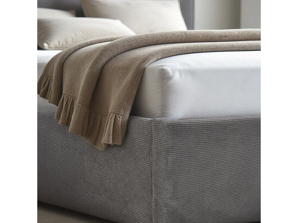 Cama - Lit coffre en velours côtelé 140x190cm - Gris