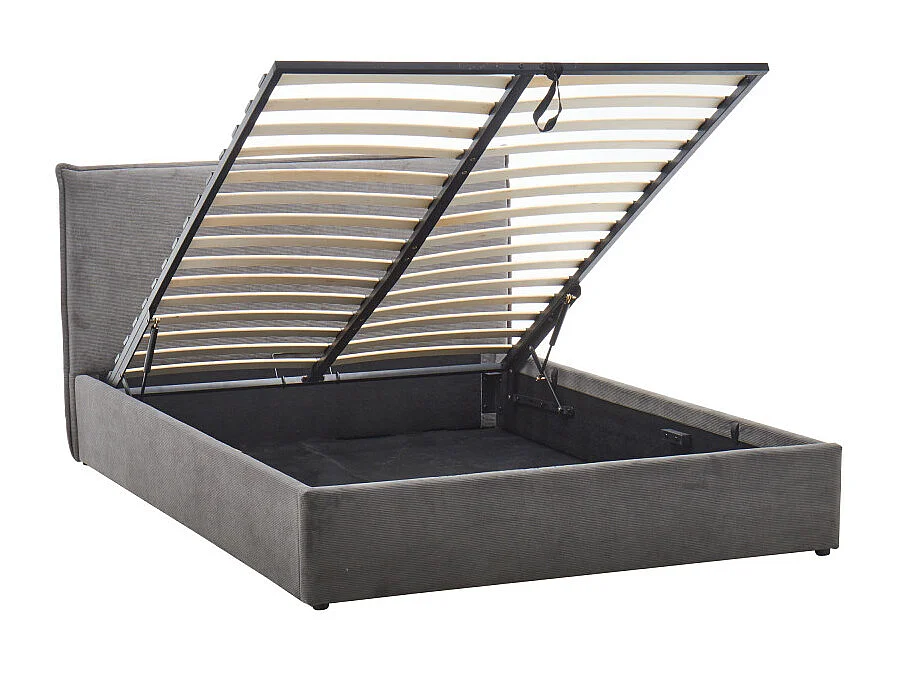 Cama - Lit coffre en velours côtelé 140x190cm - Gris