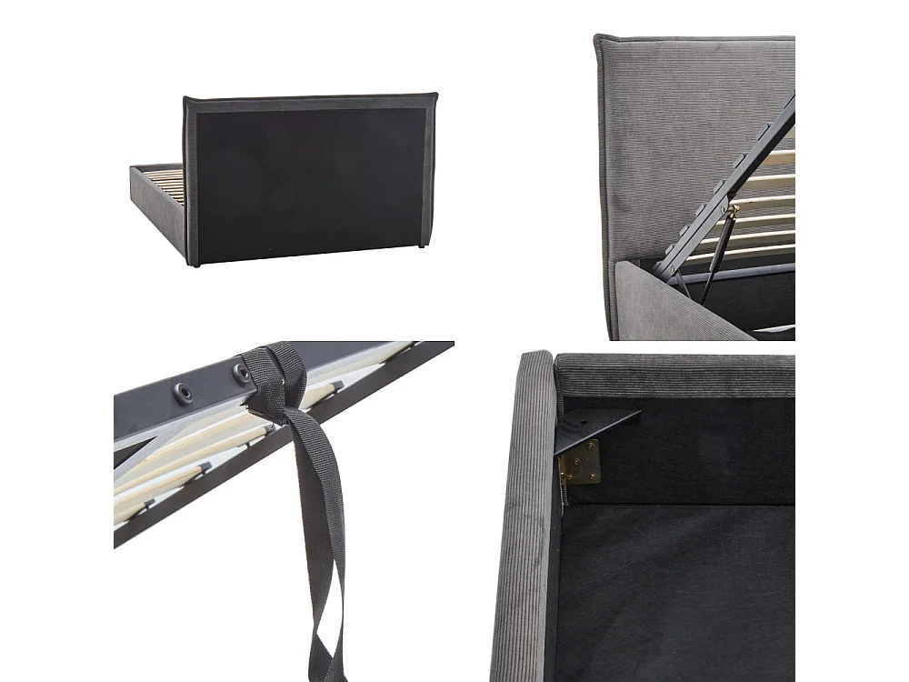 Cama - Lit coffre en velours côtelé 140x190cm - Gris