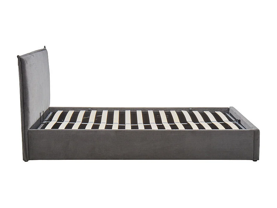 Cama - Lit coffre en velours côtelé 140x190cm - Gris