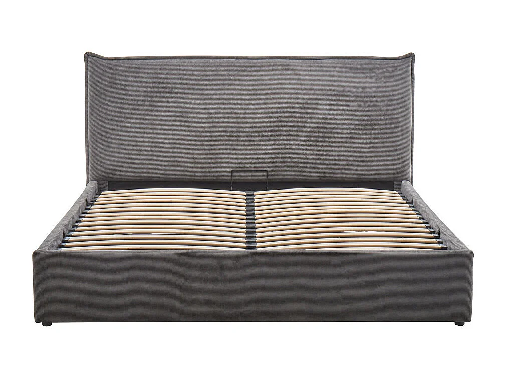 Cama - Lit coffre en velours côtelé 160x200cm - Gris