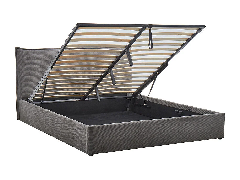 Cama - Lit coffre en velours côtelé 160x200cm - Gris
