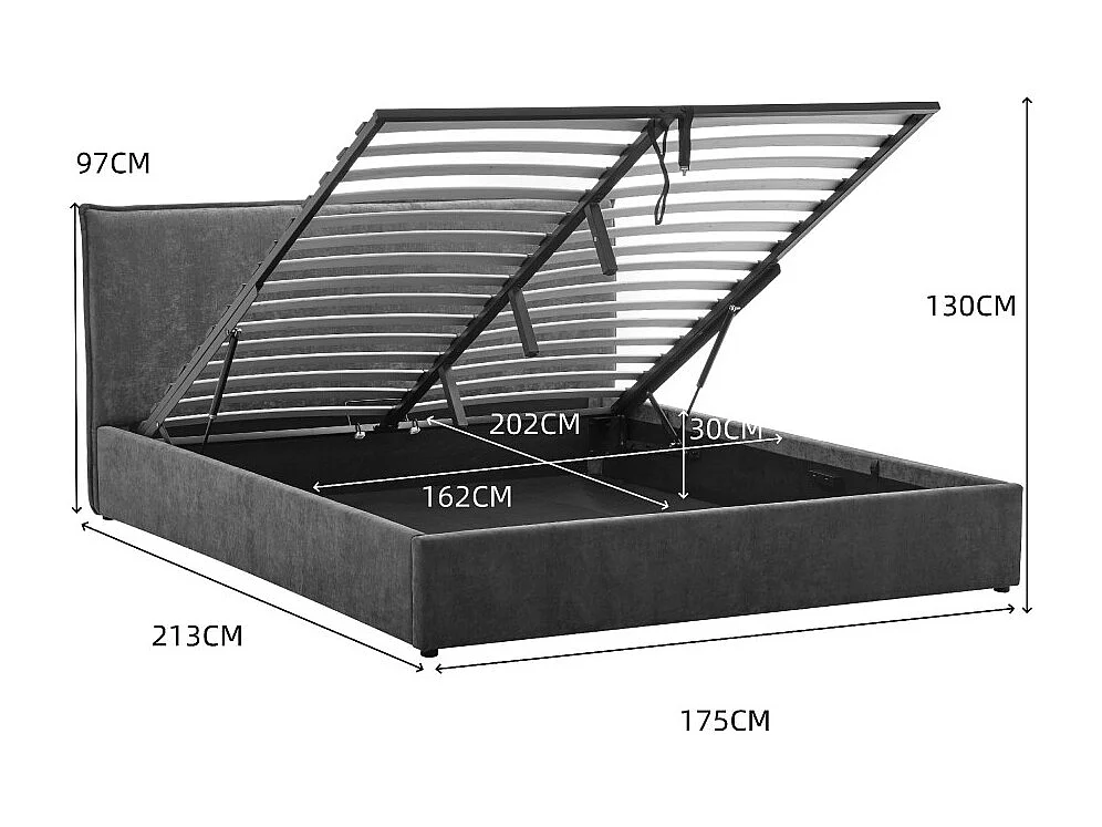 Cama - Lit coffre en velours côtelé 160x200cm - Gris