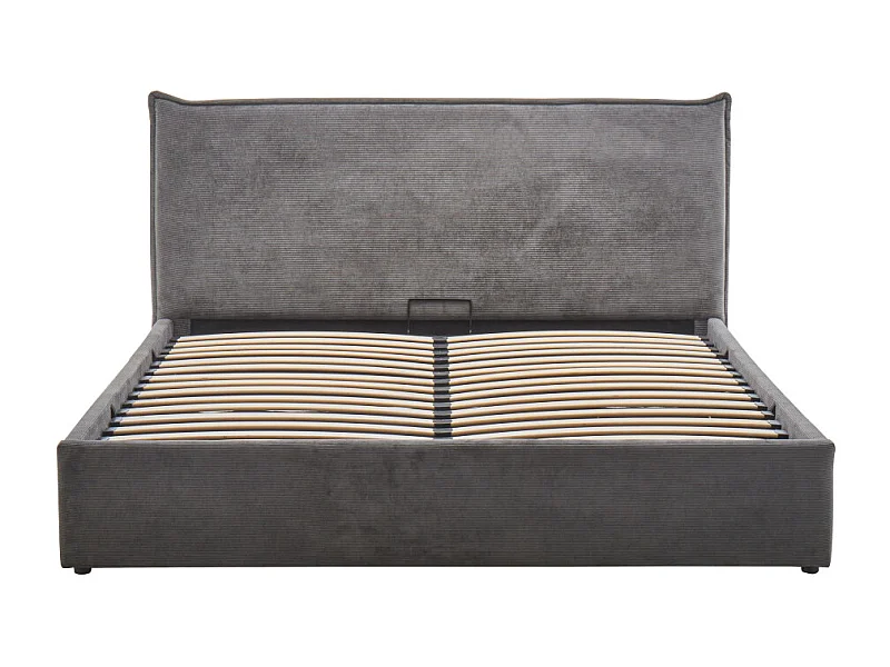 Cama - Lit coffre en velours côtelé 160x200cm - Gris