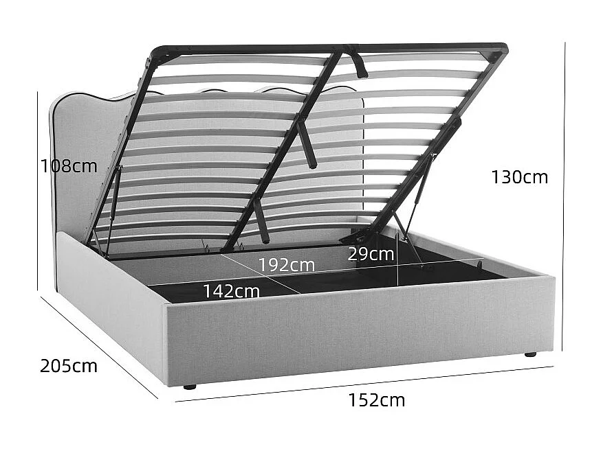 Nagoya - Lit coffre en tissu avec tête de lit ondulée 140x190cm - Beige