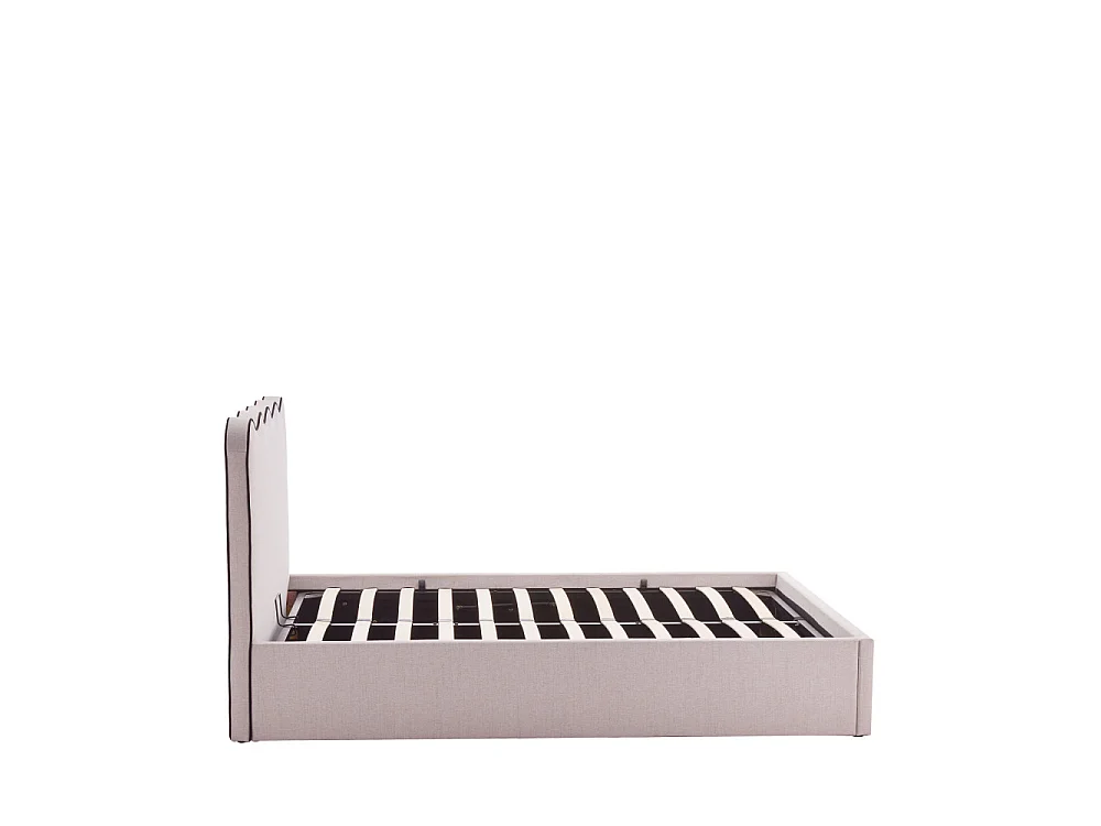 Nagoya - Lit coffre en tissu avec tête de lit ondulée 140x190cm - Beige