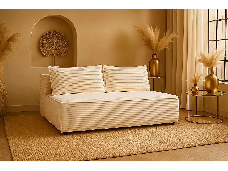 Schlafsofa, Sofa mit Schlaffunktion und Bettkasten, DUO, Stoff Velo, Ecru