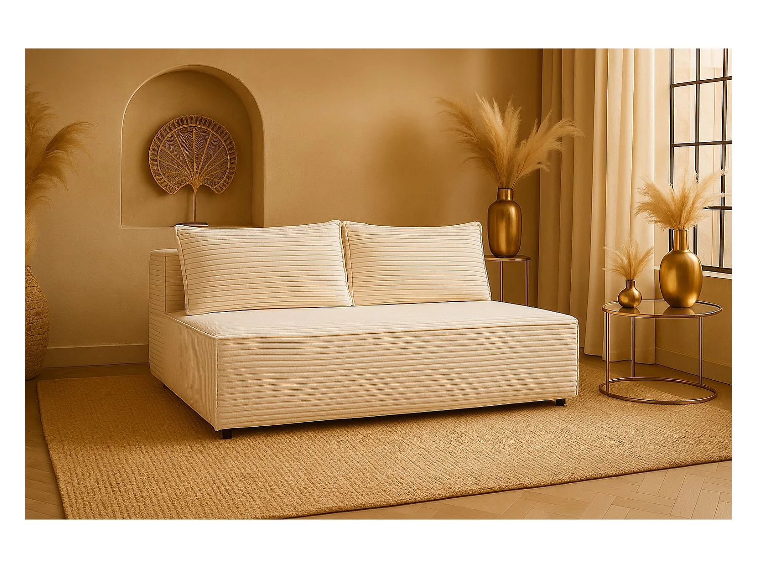 Schlafsofa, Sofa mit Schlaffunktion und Bettkasten, DUO, Stoff Velo, Ecru