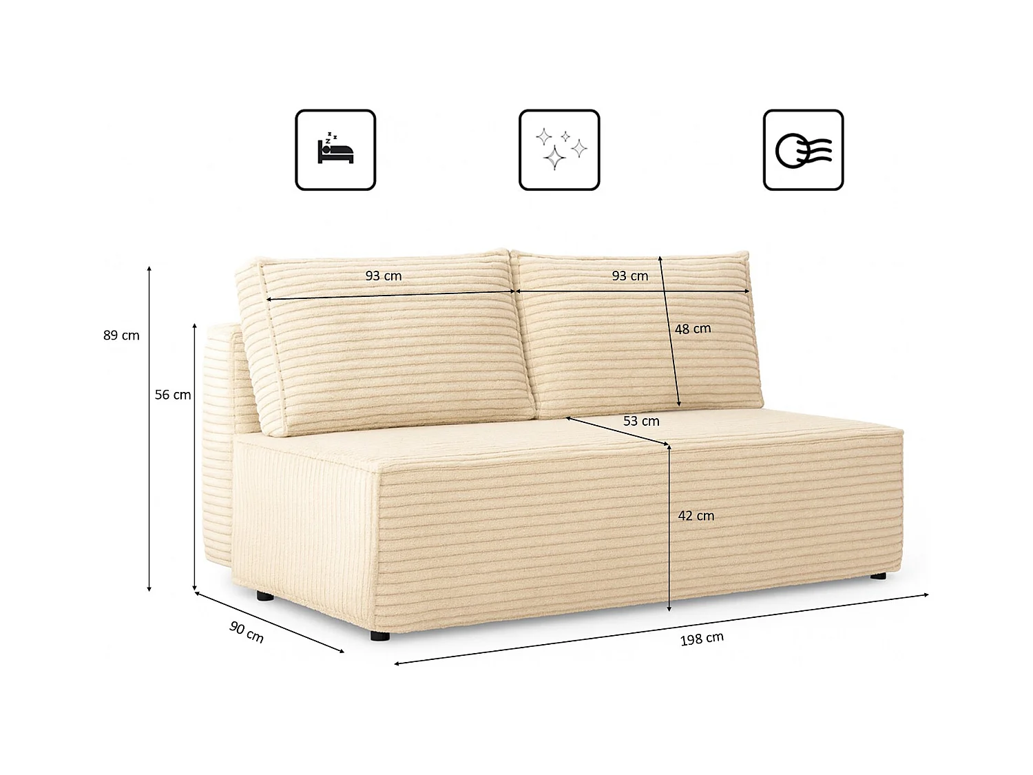Schlafsofa, Sofa mit Schlaffunktion und Bettkasten, DUO, Stoff Velo, Ecru