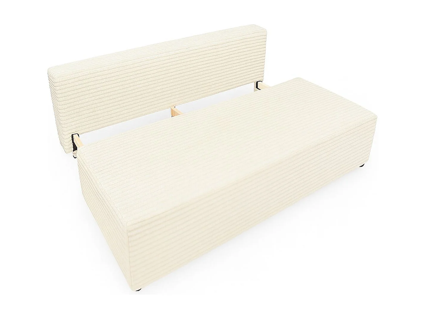 Canapé-lit, canapé avec fonction couchage et coffre de lit, DUO, tissu Velo, écru