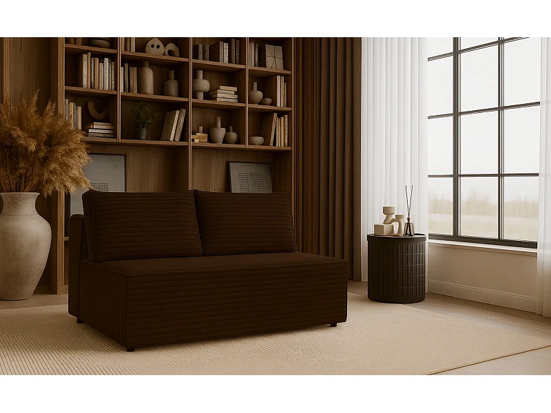 Schlafsofa, Sofa mit Schlaffunktion und Bettkasten, DUO, Stoff Velo, Braun