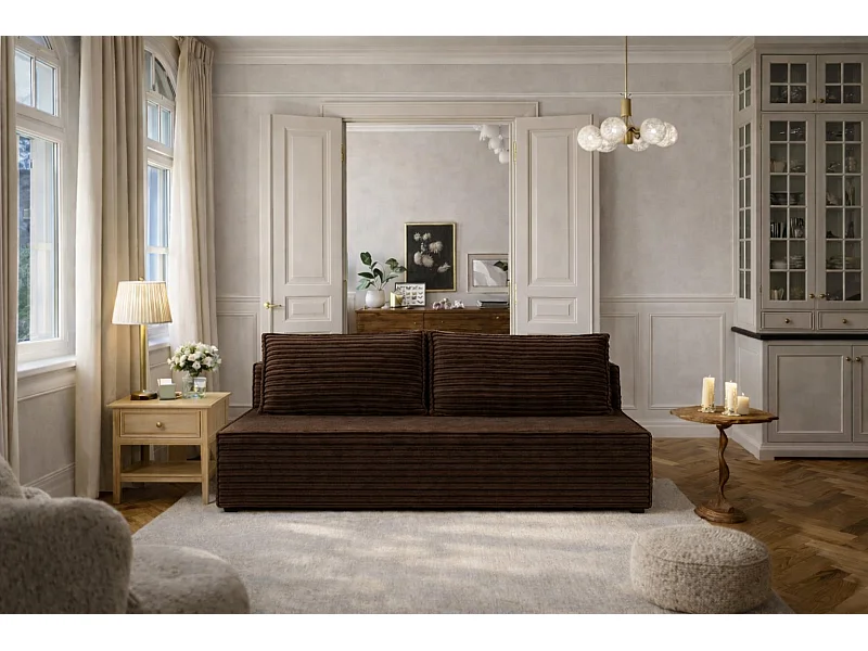 Schlafsofa, Sofa mit Schlaffunktion und Bettkasten, DUO, Stoff Velo, Braun