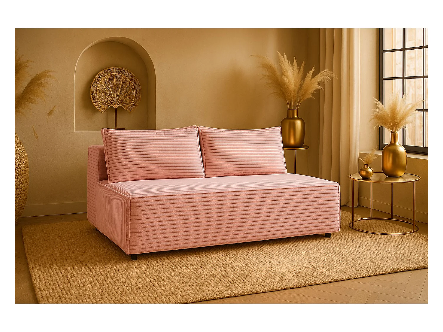 Slaapbank, bank met slaapfunctie en bedkast, DUO, stof Velo, roze