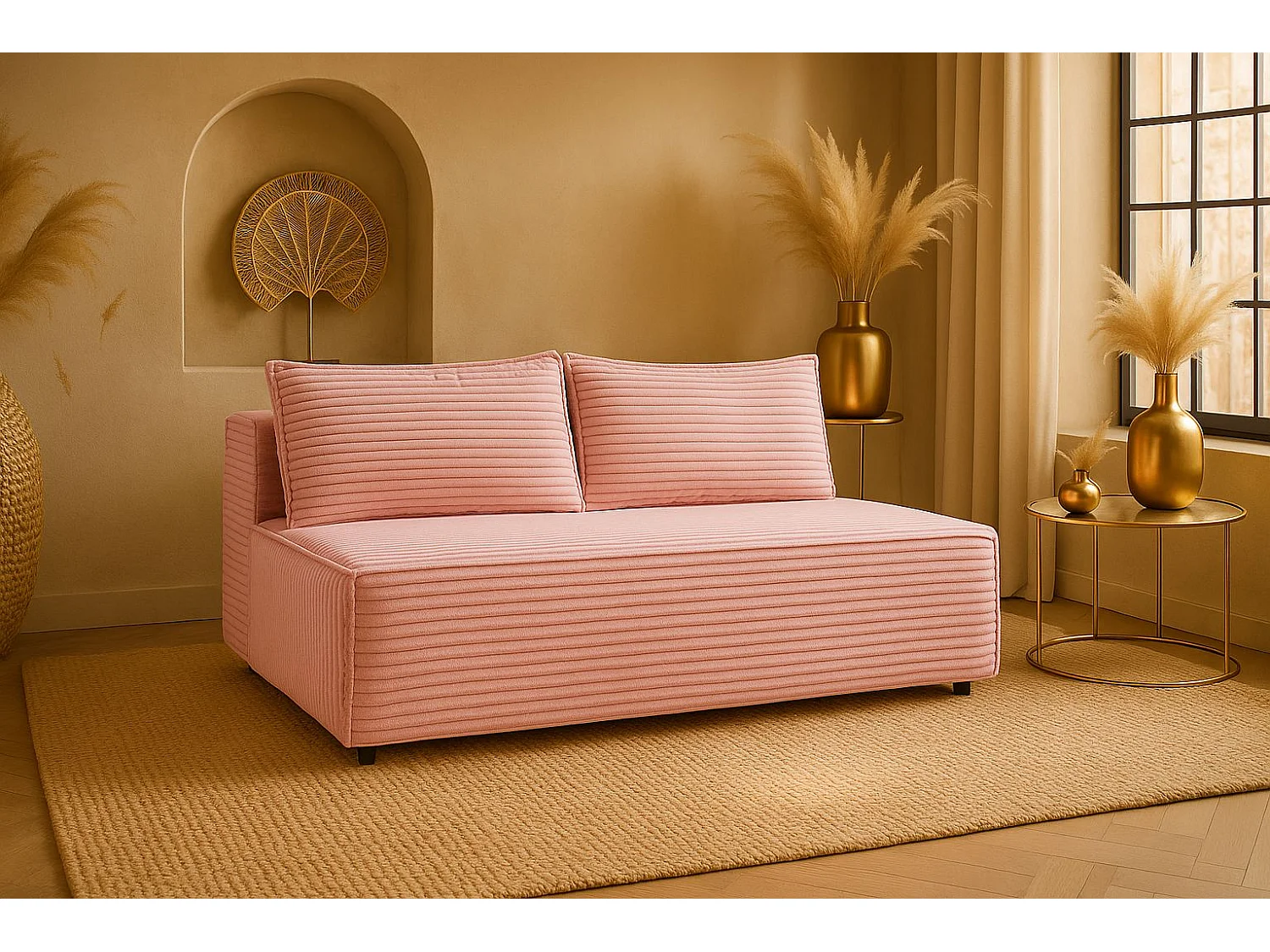 Canapé-lit, canapé avec fonction couchage et coffre de lit, DUO, tissu Velo, rose