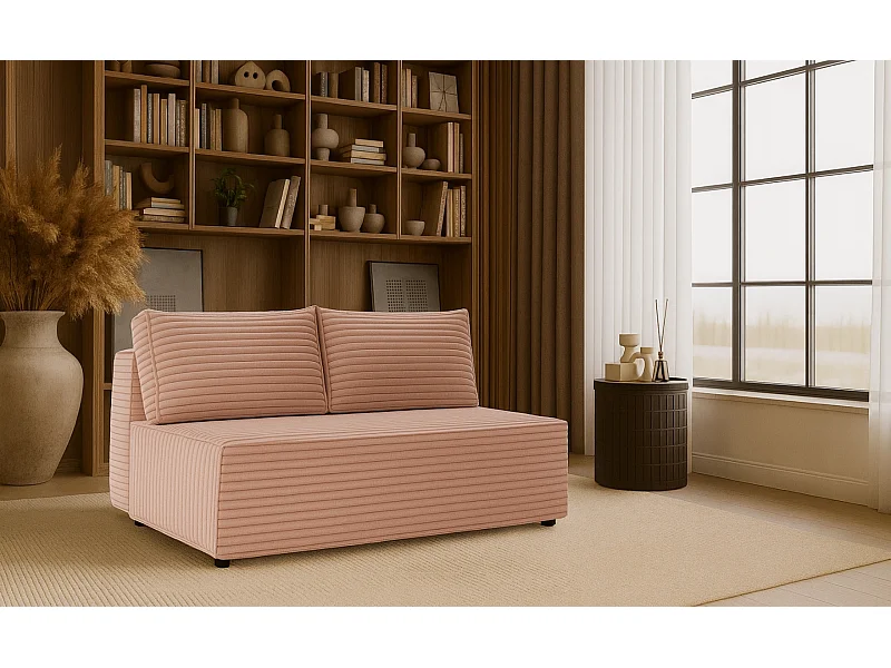 Slaapbank, bank met slaapfunctie en bedkast, DUO, stof Velo, roze