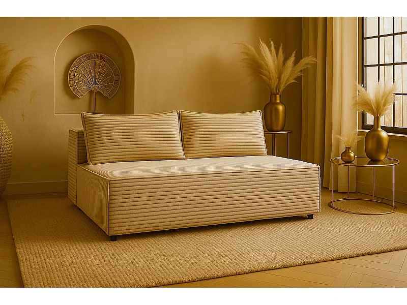 Schlafsofa, Sofa mit Schlaffunktion und Bettkasten, DUO, Stoff Velo, Beige