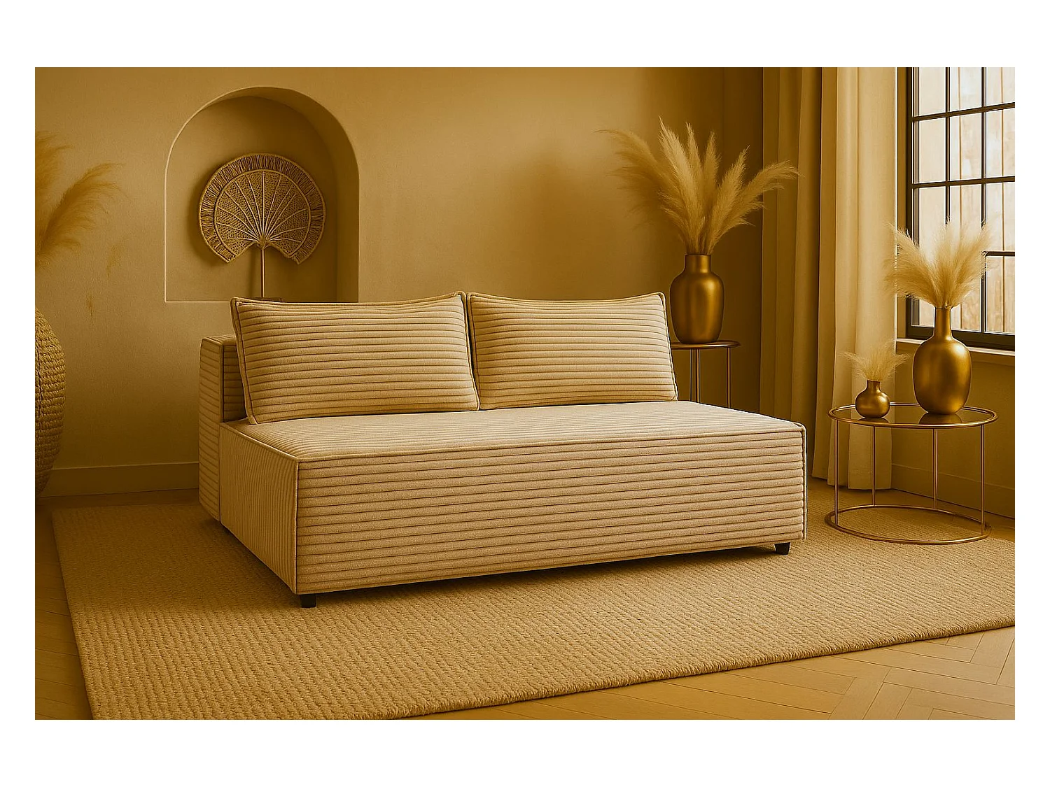 Slaapbank, bank met slaapfunctie en bedkast, DUO, stof Velo, beige