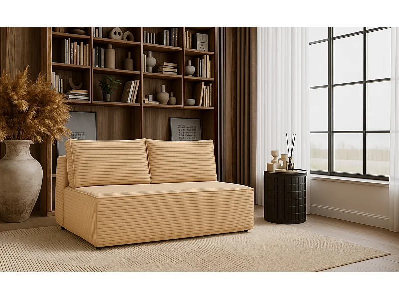 Slaapbank, bank met slaapfunctie en bedkast, DUO, stof Velo, beige